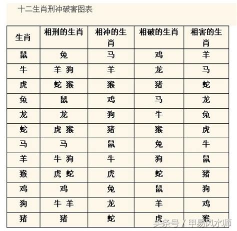 12生肖配對的三合六合六沖六害